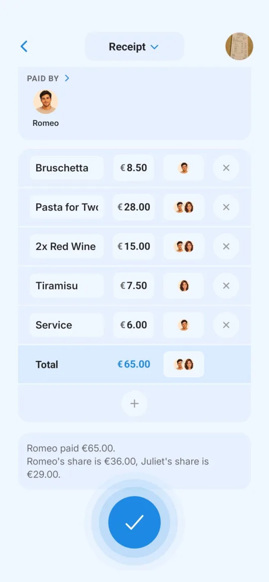 HalfHalf receipt scan result prepared for quick expense editing.